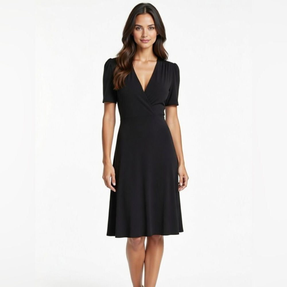 DKNY Black Dress Fit and Flare Short Sleeve Classic LBD SZ 4